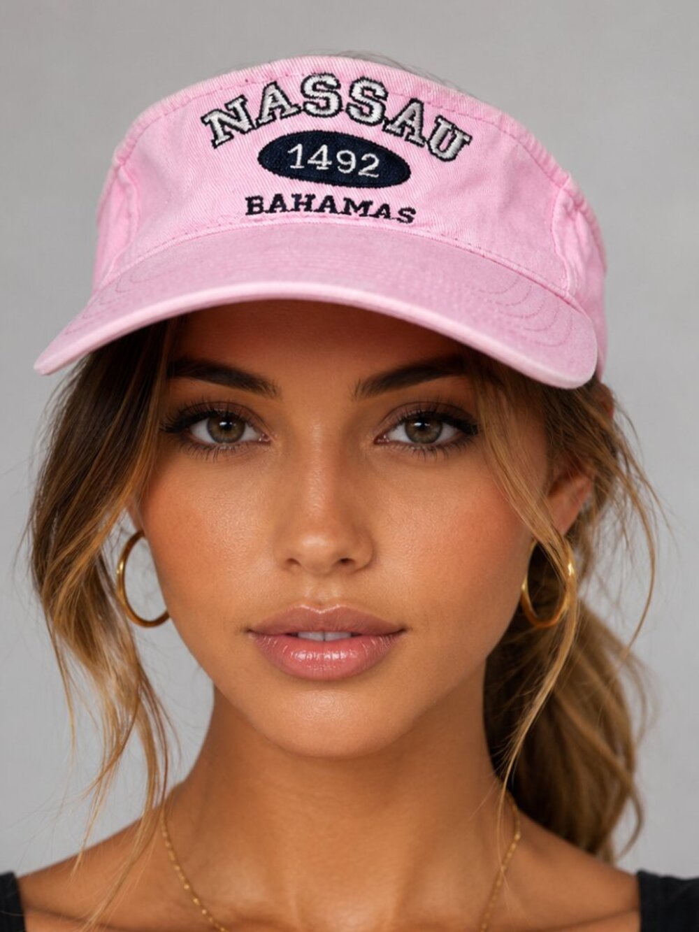 Nassau 1492 Bahamas Pink Cotton Visor Hat Adjustable Beach Golf Tennis 58cm